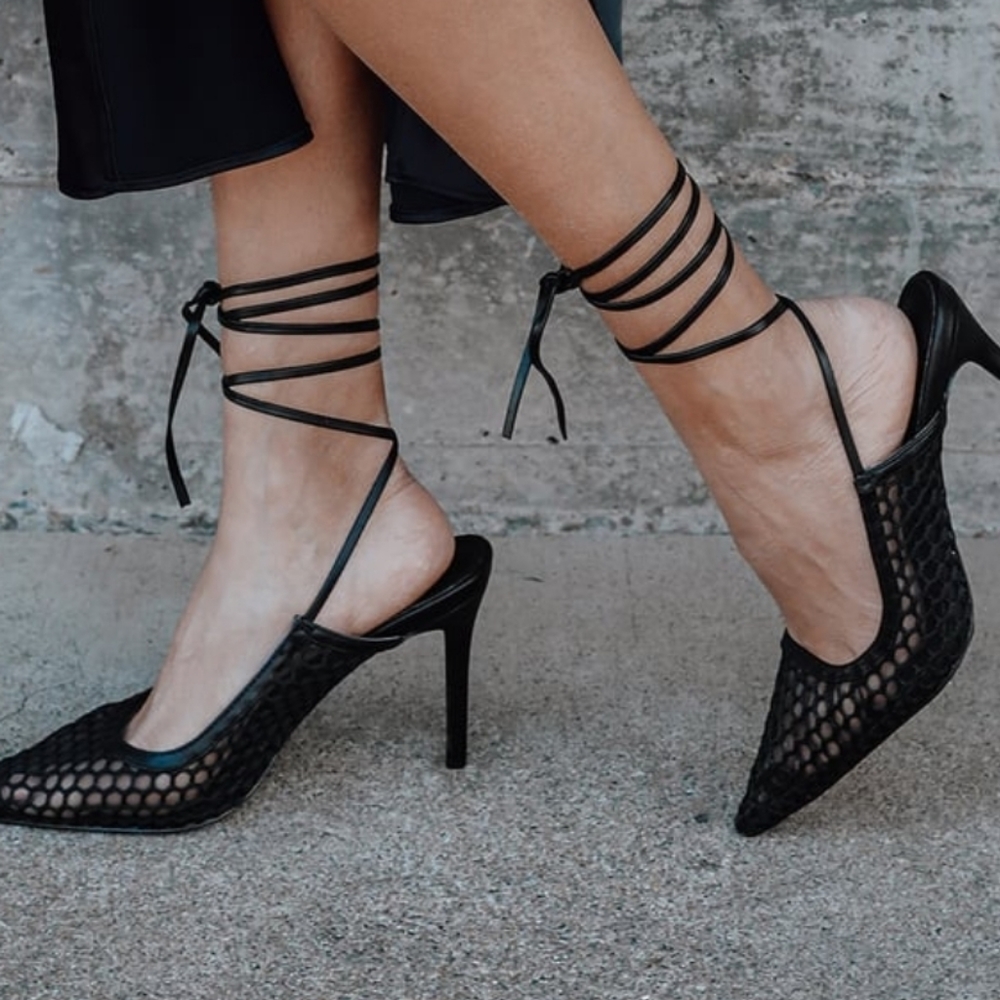 Lulus lenox mesh black woven pointed-toe lace-U…